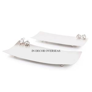 Juego de forma redonda de 2 bandejas de mesa de metal de alta calidad con recubrimiento en polvo de color blanco para servir alimentos a un precio impresionante - Product Image 4