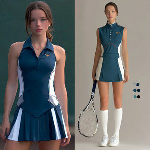 Uniforme de Tenis 100% Poliéster con Botones, Vestido de Tenis para Entrenamiento, Top y Falda de Tenis para Mujer - Product Image 6