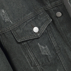 Chaqueta de Mezclilla Negra Desgastada para Hombre, 100% Algodón, Cierre de Botones, Manga Larga, Estilo Casual, Resistente al Viento, Corte Regular, Ropa Urbana - Product Image 4