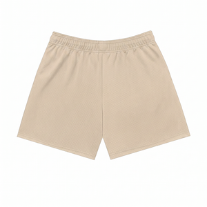 Shorts de sport pour homme en maille 100% coton doux 180 GSM, couleur beige, respirant, anti-humidité, écologique, avec cordon de serrage - Product Image 2