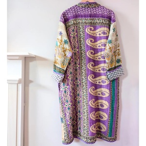 เสื้อแจ็กเก็ต Kantha ยาวเสื้อแจ็คเก็ตวินเทจใส่สบายสำหรับของขวัญคริสต์มาสเสื้อทำงาน Kantha quilting กระเป๋า kengali kimino - Product Image 5