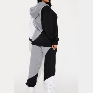 Prix d'usine, vêtements de rue décontractés pour femmes, ensemble deux pièces, bloc de couleurs, survêtement / prix de gros, sweat-shirt uni et pantalon élastique - Product Image 2