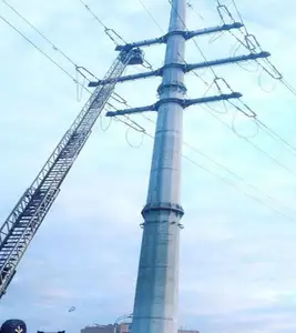 Torre tubular de transmissão de energia, poste de aço elétrico de alta qualidade galvanizado por imersão a quente, 30 anos, parafusos e porcas 60-180m