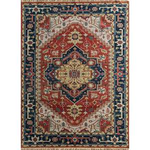 Alfombra de Lana Anudada a Mano de Gran Tamaño, Diseño de Medallón Abstracto Rojo y Naranja, Rectangular, para el Hogar, Entrada o Pasillo, 9x12 - Product Image 1