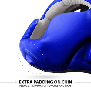 Casque de boxe en cuir PU, fermeture à boucle réglable, unisexe, pour adultes, casque de sport bleu, protection de vision à 180 degrés - Product Image 6