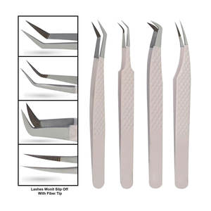 Pinzas de pestañas con logotipo personalizado gratis, pinzas de punta de fibra para extensión de pestañas, 90 grados, venta al por mayor, etiqueta privada de acero inoxidable - Product Image 2