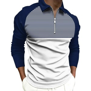 Polo con cuello en V a rayas a la moda para hombre, nuevo estilo, bloque de Color, camiseta de negocios, camiseta de talla grande de tendencia superior de Golf - Product Image 5