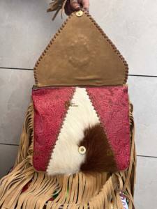 Stylish Cowhide Fur Crossbody Handbag Tooled Leather Fringe Handmade Hair Hide Leather Lightweight <b>Women's</b> Sling Purse 1-1.9L - Product Image 5