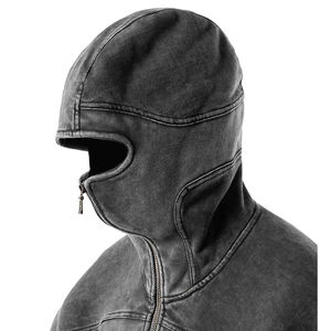 Personalizado al por mayor de alta calidad de gran tamaño gota hombro vintage con capucha ácido lavado cara completa con cremallera sudaderas con capucha - Product Image 5