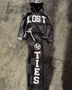 Sudadera con Capucha Extra Grande para Hombre, Lavada al Ácido, de Secado Rápido, con Parches Bordados Desgastados, Estilo Urbano, Chándal de Algodón para Otoño - Product Image 4