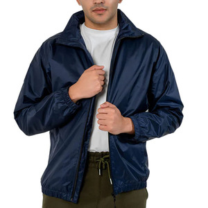 Veste coupe-vent en nylon et polyester d'hiver personnalisée pour hommes, veste coupe-vent unie bleu marine avec couleur contrastée pour hommes - Product Image 5