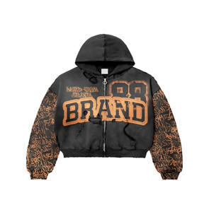 Fabricants personnalisés de sweats à capuche zippés pour hommes en coton éponge 100% avec design brodé coupe surdimensionnée et longueur courte - Product Image 4