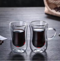 Tasse en verre borosilicate transparent à double paroi Tasse à café et à thé en cristal à usage manuel
