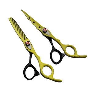 Customize logo Japan 440c 6 '' 7 colors flame gem hair scissors haircut thinning barber cutting shears hairdresser scissors set