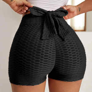Short de Yoga taille haute pour femme Short de gymnastique à séchage rapide avec nœud papillon de sport amincissant Effet de levage des fesses Short de motard taille moyenne - Product Image 3