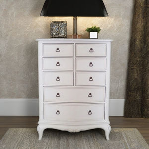 Meuble international Paris Collection, design classique français, bois de palissandre massif, grand coffre haut et large, tiroirs de rangement blancs - Product Image 1