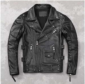 Vente en gros Veste en cuir véritable de marque de qualité en peau de mouton Manteau à rivets Cool Motor Rider Style vintage Vêtements en cuir grainé - Product Image 4