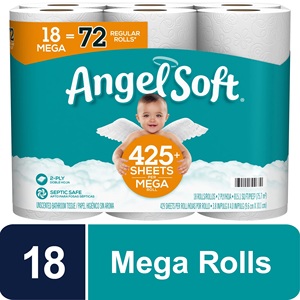 Angel Soft Coreless Virgin Wood Pulp <b>Toilet</b> Paper 18 Mega Rolls = 72 Regular Rolls 1-Ply Bath <b>Tissue</b> - Product Image 2