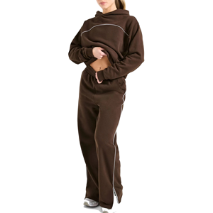 Conjunto Deportivo para Mujer, Color Marrón, con Capucha, 100% Algodón, Manga Larga, Color Sólido, Corte Regular, Sudadera y Pantalones - Product Image 2