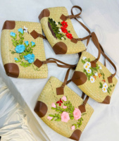 Tas Tangan Wanita dari Rumput Sedge Alami Ramah Lingkungan Buatan Tangan, Motif Bunga, Kapasitas Ringkas, Praktis, Elegan, Penutup Ritsleting Dua