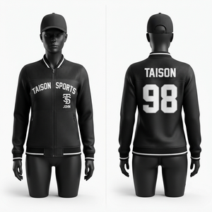 เสื้อแจ็คเก็ตฝึกซ้อมฮอกกี้น้ำแข็งแบบยูนิเซ็กซ์ 330 GSM ผ้าฟลีซโพลีเอสเตอร์พรีเมียม มีฮู้ด กันน้ำ มีกระเป๋า สีดำขาวตัดกัน แบบสั่งทำพิเศษ - Product Image 1