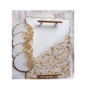 Premium Epoxy Resin Tray Customized Handmade White Resin Serving Tray Brass Handle Hot <b>Sale</b> - Product Image 1