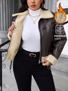 Veste en cuir de mouton véritable de haute qualité pour dames respirant Design Vintage or fermeture éclair réversible hiver - Product Image 6