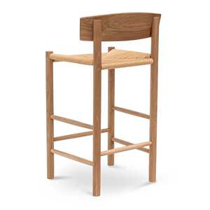 Tabouret de bar en bois massif de teck Costal avec siège en rotin naturel en osier finition naturelle pour une utilisation intérieure et extérieure - Product Image 4