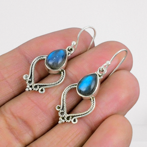 Diseñador 925 plata esterlina sólida Spinner labradorita pendientes regalo de boda joyería pendientes simples piedras preciosas colgantes para mujeres - Product Image 1