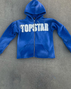 Haute qualité hiver Street Wear 400gsm fermeture éclair lavage à l'acide ourlet brut recadrée en détresse broderie Patch à capuche hommes - Product Image 6