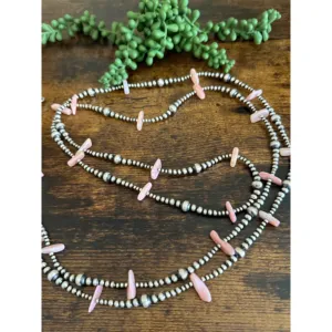 Collier de perles graduées en opale rose péruvienne et argent sterling, style Navajo, prêt à offrir - Product Image 5
