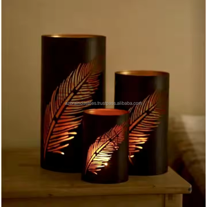 Portavelas votivo de Metal personalizado, tarro de vela con recortes de hojas para el hogar, decoraciones navideñas, candelabro de linterna elegante - Product Image 2