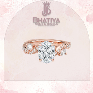 Oval Cut Lab Grown Diamond Twisted Pavé Ring 14K 18K Gold Engagement Fine Jewelry Wholesale Custom OEM Manufacturer - Product Image 3