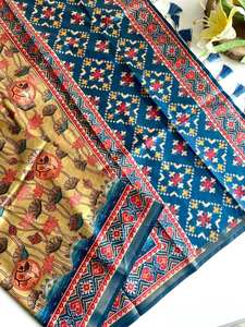 Beau saree en coton avec bordure en viscose Zari Patta glands imprimés numériques pour les fêtes mariages festivals - Product Image 3