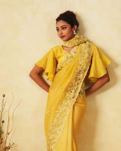 Indian Impresionante Look Yellow Designer Sari étnico Último Tradicional Exclusivo Fancy Party Bridal Wear Trend Setter Saree mujeres - Product Image 2