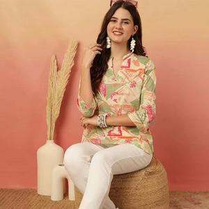 Tunique occidentale en rayonne slub, tenue de bureau élégante - Product Image 1