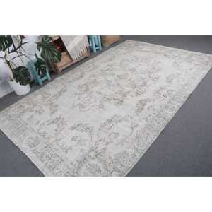 พรมวินเทจขนาดใหญ่ 6.4x10.2 ฟุต พรมตุรกี พรมขนสัตว์สีขาวลายนามธรรม - Product Image 4