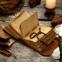 Carnet artisanal créatif vintage de 400 pages, relié en cuir avec fermoir en laiton, motif arbre gaufré, bords festonnés, promotionnel