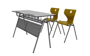 Banc de travail double robuste pour étudiants avec plateau en bois écologique - Product Image 4