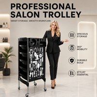 Chariot de Salon Professionnel à Roulettes pour Coiffure avec Tiroirs de Rangement, Porte-Outils et Roues pour Salon de Coiffure et Équipement de Beauté