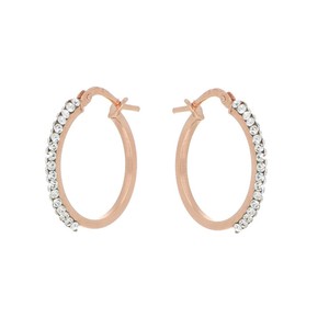 Boucles d'oreilles rondes DelPia avec cristaux blancs, tube externe 10 % or 18 carats sur tube en argent sterling 925, intérieur rose 15 mm - Product Image 2