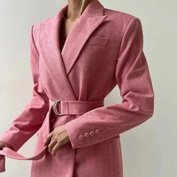Set celana Blazer Fishbone, 3 buah untuk wanita, jaket satu kancing Solid, atasan Crop pinggang tinggi, celana saku 2025, Set kantor