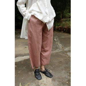 Pantalones de Mujer de Algodón y Seda a Rayas, Transpirables, de Cintura Media, Casuales, de Pierna Ancha, Tipo Cargo, con Efecto Arrugado, Talla XL - Product Image 1