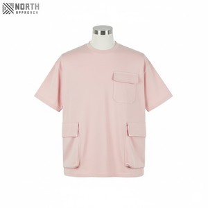 Oversized Drop Shoulder <b>Blank</b> T-shirt Crew Neck Ribbed Collar Short Sleeves Multi Button Pockets Organic Cotton T Shirt tshirts - Product Image 1