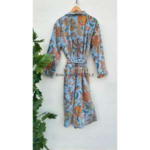 Kimono Floral de terciopelo hecho a mano indio para mujer, estilo de vida diario, bata de baño estampada, chaqueta para otoño, Noche y primavera - Product Image 2