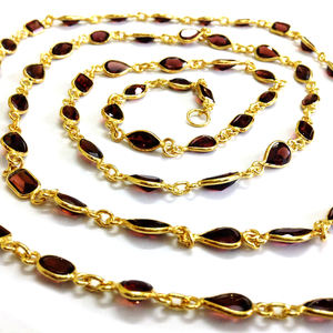 Designer 925 Sterling <b>Silver</b> Gold Plated Garnet Gemstone Wedding Charm Ladies Wear <b>Long</b> <b>Chain</b> <b>Necklace</b> - Product Image 3