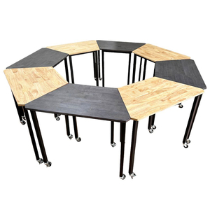 Ensemble de 8 tables trapézoïdales de style moderne en bois de caoutchouc avec pieds carrés en fer, style Lego - HBLG043 - Product Image 1
