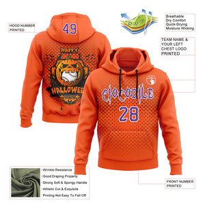 Custom <b>White</b>-Red 3D Halloween Flame Pumpkin Winter Embroidered Party Costume Sports Pullover <b>Sweatshirt</b> Hoodie - Product Image 5