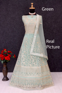 Traje de Fiesta de Boda Modal para Mujer, Estilo Anarkali de Moda India, con Bordado y Malla Pesada, Salwar Kameez Largo - Product Image 5