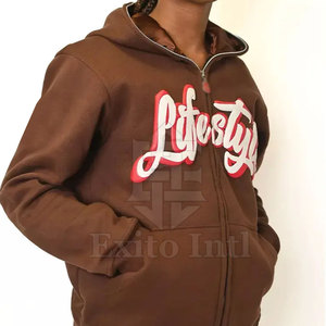 Men's Oversized Hooded for Zipper Winter Fashion Solid Pattern Customizable Cotton/<b>Polyester</b> <b>Hoodie</b> Plain Dyed Wholesale - Product Image 3